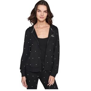 Karl Lagerfeld Petite Mini Pearls Zip-Up Hoodie NWT BLACK SIZE XS